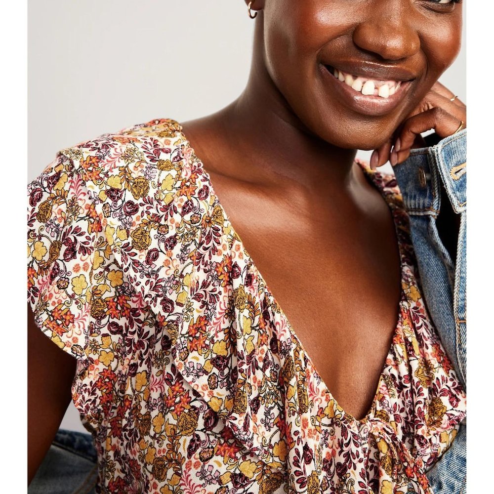 NWT Old Navy Waist-Defined Flutter-Sleeve Floral Mini Dress for Women - Picture 6 of 6